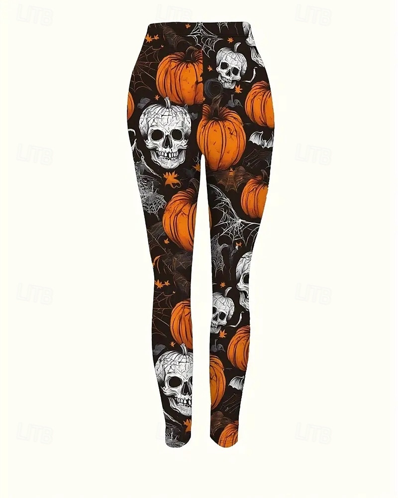 Dame Bukser Leggings Koselige leggings Gatemote Fritid Full lengde Høy MidjePantsHalloween Hodeskaller Gresskar Elastisk midje Trykt mønster Pusteevne Bekvem Elastisk Feriereise Gate Dagligdagstøy 2025 - $23.99 –P3