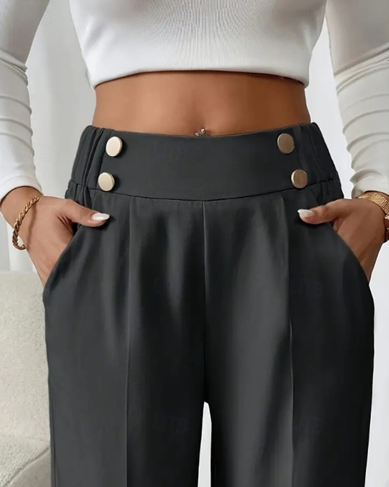 Жен. Широкие Костюм Мода Уличный стиль Полная длина Средняя талия Полотняное плетение Карман Эластичная талия Удобный Официальные Офис Для улицы Абрикосовый Серый Черный Светло-зеленый Осень 2025 - $19.99 –P12