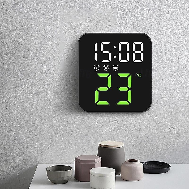 Relógio de parede digital LED com display de temperatura e tempo, despertador de mesa com brilho ajustável, decoração para casa e mesa, relógio eletrônico de 2025 por $16.99 –P6