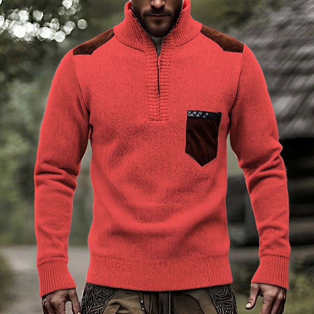 Herren Pullover Pullover mit Viertelreißverschluss Strickpullover Gerippt Stricken Normale Oberteile Spleißen Gestrickt Farbblock Stehkragen Mode Lässig Urlaub Alltagskleidung Bekleidung Herbst Winter 2025 - $23.99 –P2