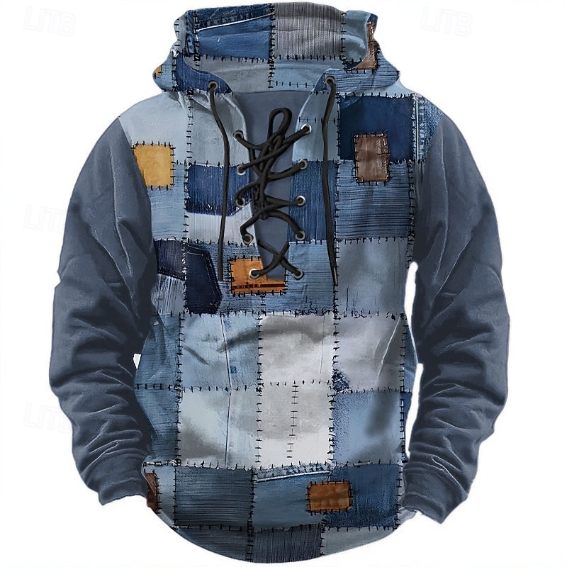 Per uomo Geometrico Felpe con cappuccio Moda Cool Manica Lunga Con Cappuccio Nero Blu Coulisse Patchwork Autunno Inverno progettista del 2025 a $26.99 –P4