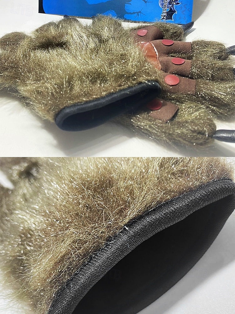 Werwolf-Krallenhandschuhe für Herren – Halloween-Handschuhe aus Kunstpelz und Leder mit spitzen Krallen, perfekt für Halloween-Kostüme und Partys 2025 - $14.99 –P6