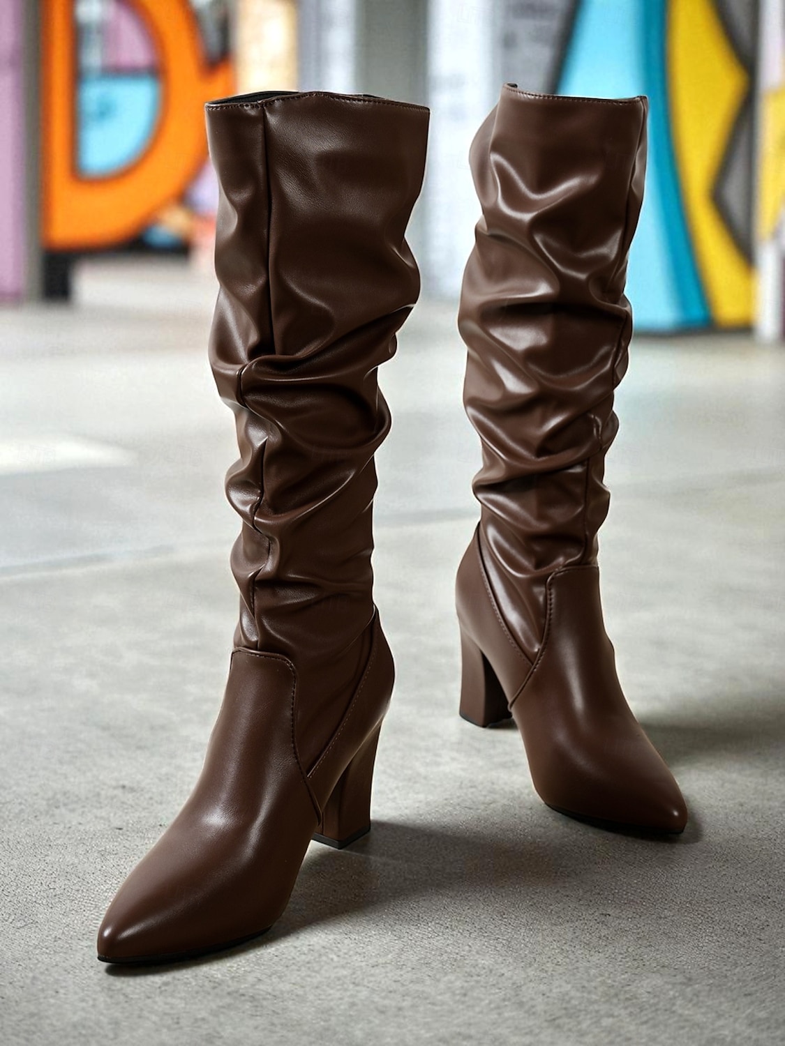 Bottes hautes en similicuir marron pour femme - Bottes d'automne et d'hiver à talon bloc et bout pointu pour un usage quotidien élégant et un style urbain décontracté de 2025 ? $46.99 –P3