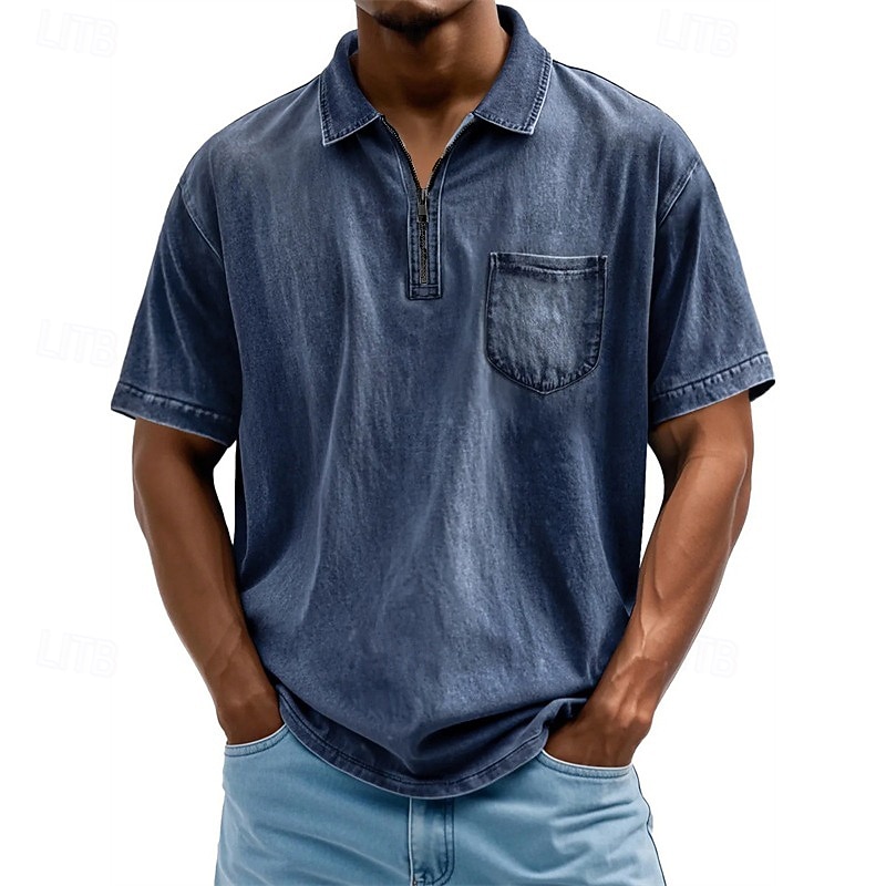 Per uomo Polo Polo con zip a un quarto Abbigliamento quotidiano Data Zip a un quarto Manica Corta Moda Essenziale Semplice Cerniera Tasca Estate Vestibilità regolare Nero Rosa Blu reale Blu Viola del 2025 a $22.99 –P10