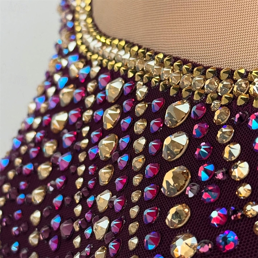 Kunstschaatsjurk Dames Voor meisjes Schaatsen Jurken Bordeaux Lapwerk Open achterkant Netstof Spandex Hoge Elasticiteit Opleiding Wedstrijd Kunstschaatskleding Klassiek Kristal / Bergkristal Lange 2026 - $298.59 –P6