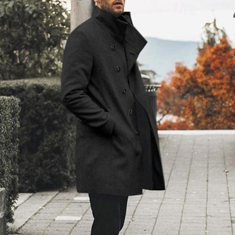 Herren Mantel Trenchcoat Langer Trenchcoat Urlaub Täglich Herbst Winter Polyester Thermowarm Winddicht Oberbekleidung Bekleidung Mode Klassisch Einfach Tasche Revers Doppelreihig 2025 - $47.99 –P3
