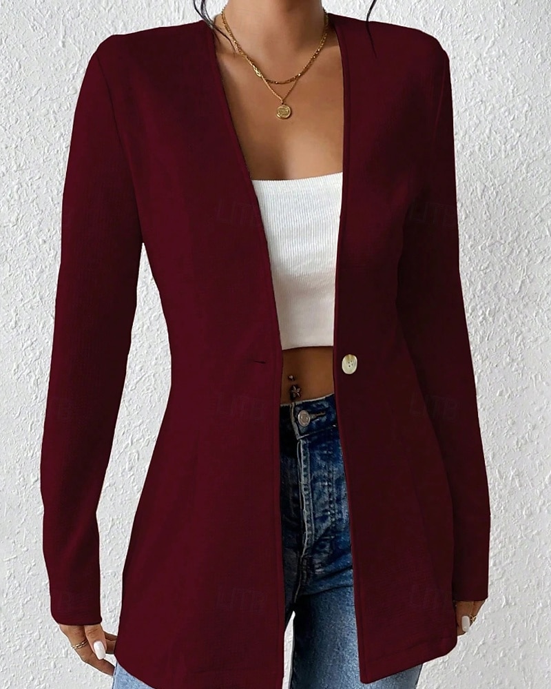 Mujer chaqueta Cómodo Botones Moda Plano Noche Fin de semana Botonadura Simple Regular Escote en Pico Ajuste regular Manga Larga Ropa de calle Negro Blanco Vino Otoño 2025 - $26.99 –P11