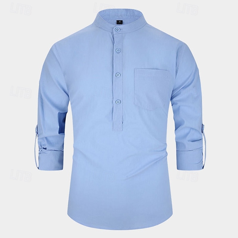 Per uomo Camicia Camicia con colletto alla coreana Camicia popover Camicia casual Nero Bianco Giallo Rosso Blu marino Manica Lunga Semplice Henley Quotidiano Uscire Tasca Frontale Abbigliamento del 2025 a $23.99 –P12