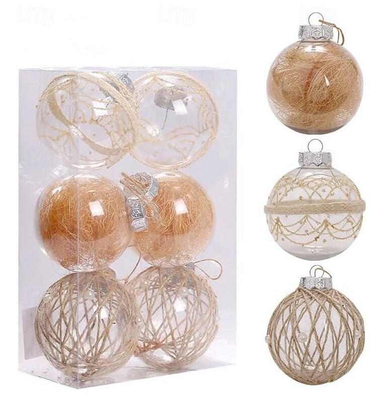 Juego de 6 adornos navideños transparentes con hilo para mascotas, bolas envueltas en flores secas, adornos navideños transparentes para bricolaje, para decoración de fiestas en el hogar. 2025 - $17.49 –P14
