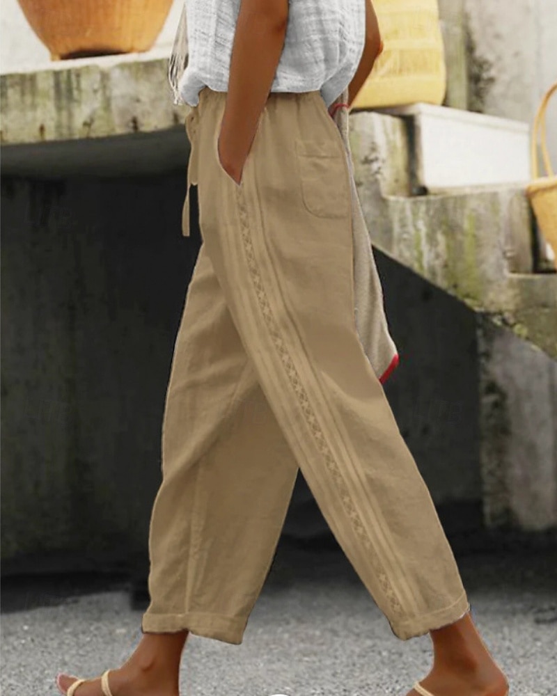 Per donna Pantaloni in cotone e lino Pantaloni Eleganti Streetwear Casual Lunghezza intera Naturale Semplice Tasca Design con Coulisse Elastica Confortevole Streetwear Ferie Abbigliamento quotidiano del 2025 a $32.99 –P2