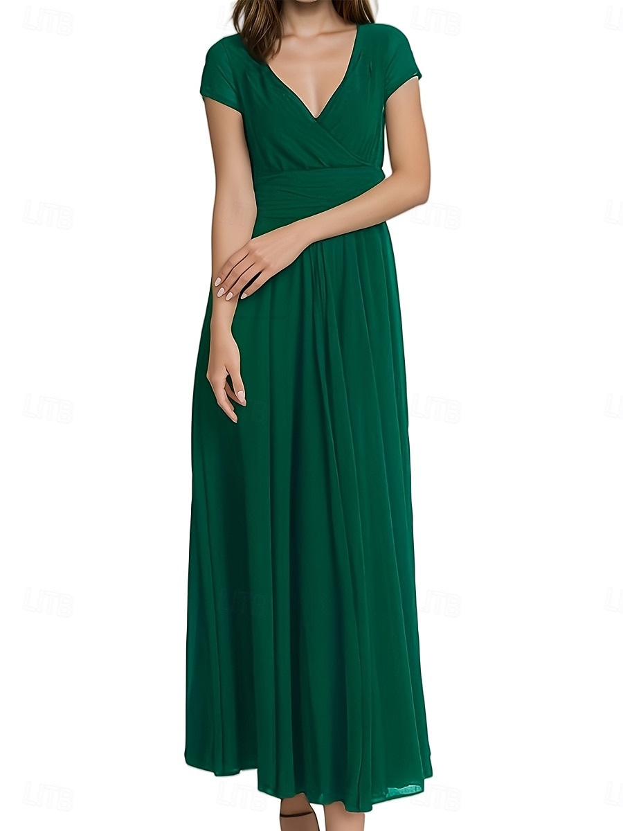 Women's Maxi long Dress Boho Wedding Guest Dress Elegant Stylish Regular Fit Plain Short Sleeve V Neck Black White Yellow Light Green Summer Spring 2025 - $26.99 –P5