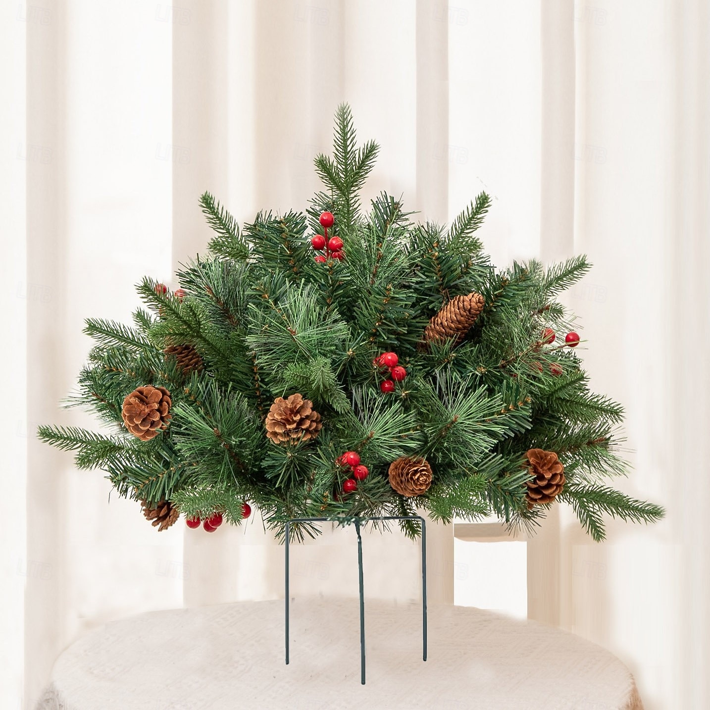 Urna de árbol de Navidad artificial preiluminada, decoración navideña para exteriores con plantas artificiales adornadas con adornos variados y luces LED blancas preinstaladas, decoración navideña con 2025 - $29.99 –P7