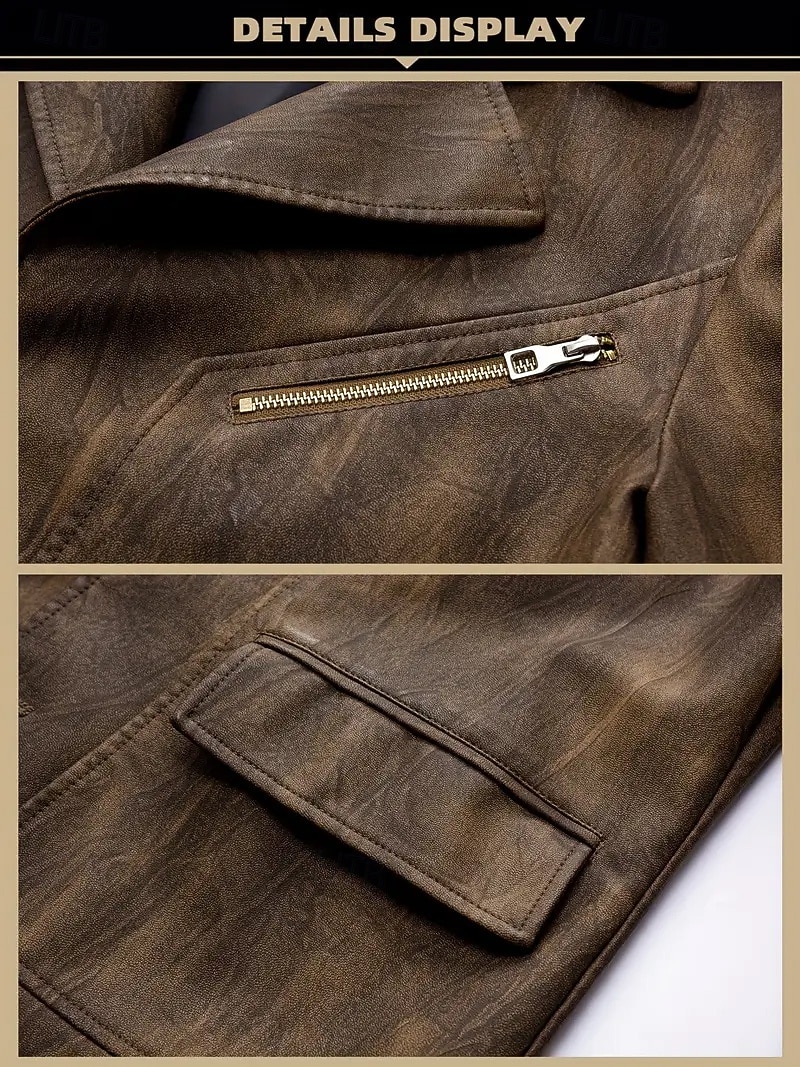 Herr Imitationsläderjacka Blazer i konstläder Bikerjacka Semester Dagligen Vindtät Håller värmen Ficka Vår Höst Slät Mode Klassisk Kavajslag Normal Imitationsläder Svart Kaffe Jacka 2025 - $55.99 –P6