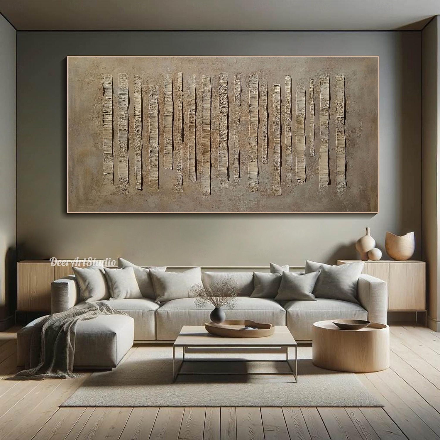 Stort 3D-teksturert abstrakt maleri moderne minimalistisk kunstverk nøytral jordfarget lerretskunst organisk geometrisk veggkunst stuedekor 2026 - $63.99 –P5