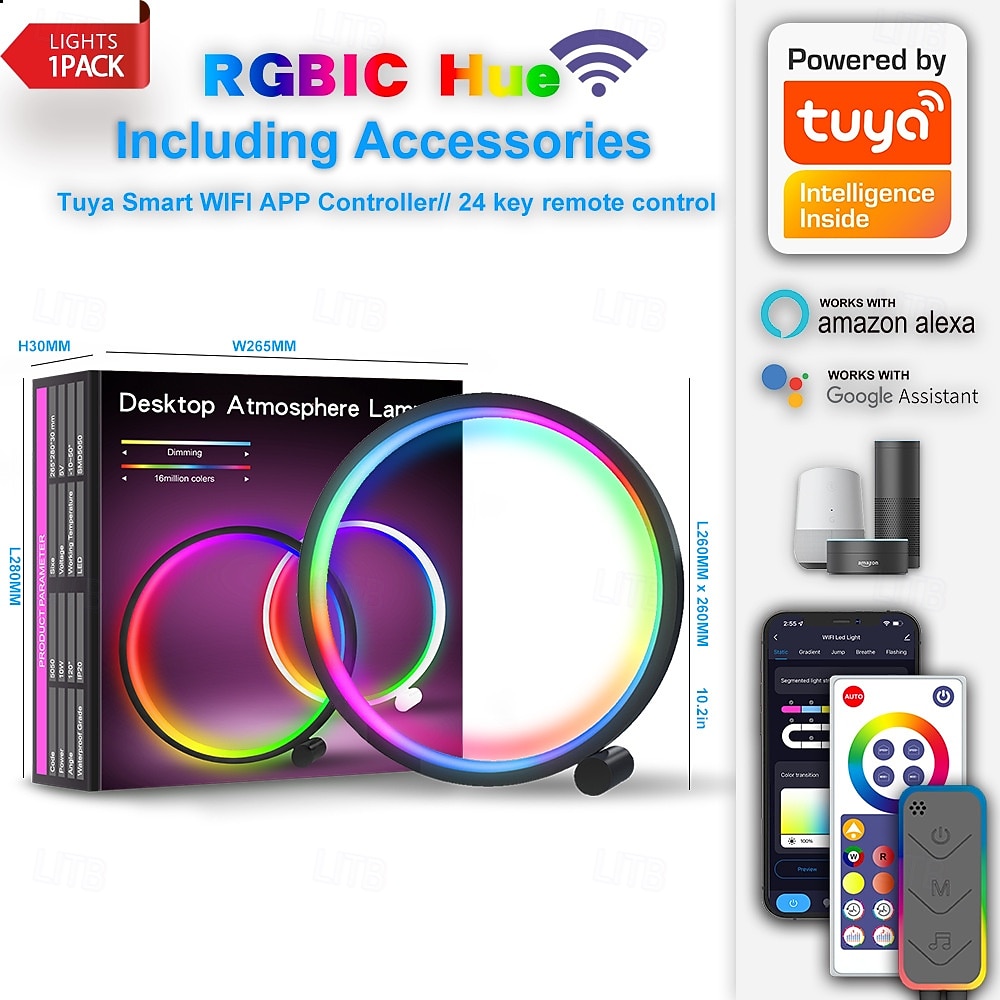 Умная светодиодная настольная лампа, RGB, IC освещение, ночник с меняющимися цветами, синхронизация с музыкой, режим «сделай сам», плавная регулировка яркости, для спальни &игр 2025 - $43.99 –P3