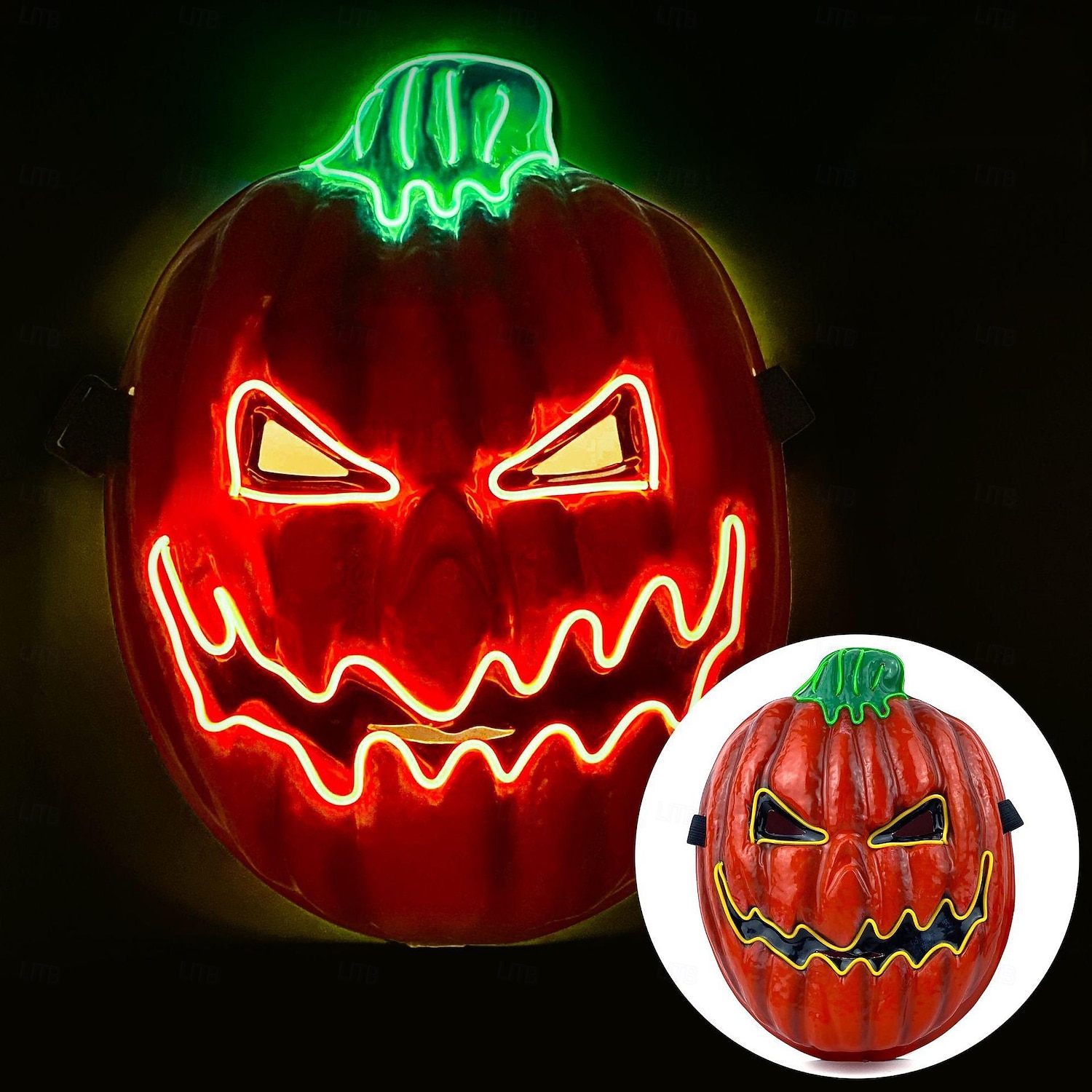 1 db 28 * 21 cm-es halloweeni led hidegfényű tökfej horror led világító maszk beltéri és kültéri csapattánc tökfej dekoratív kellék AA elemdoboz 2025 - $9.99 –P11