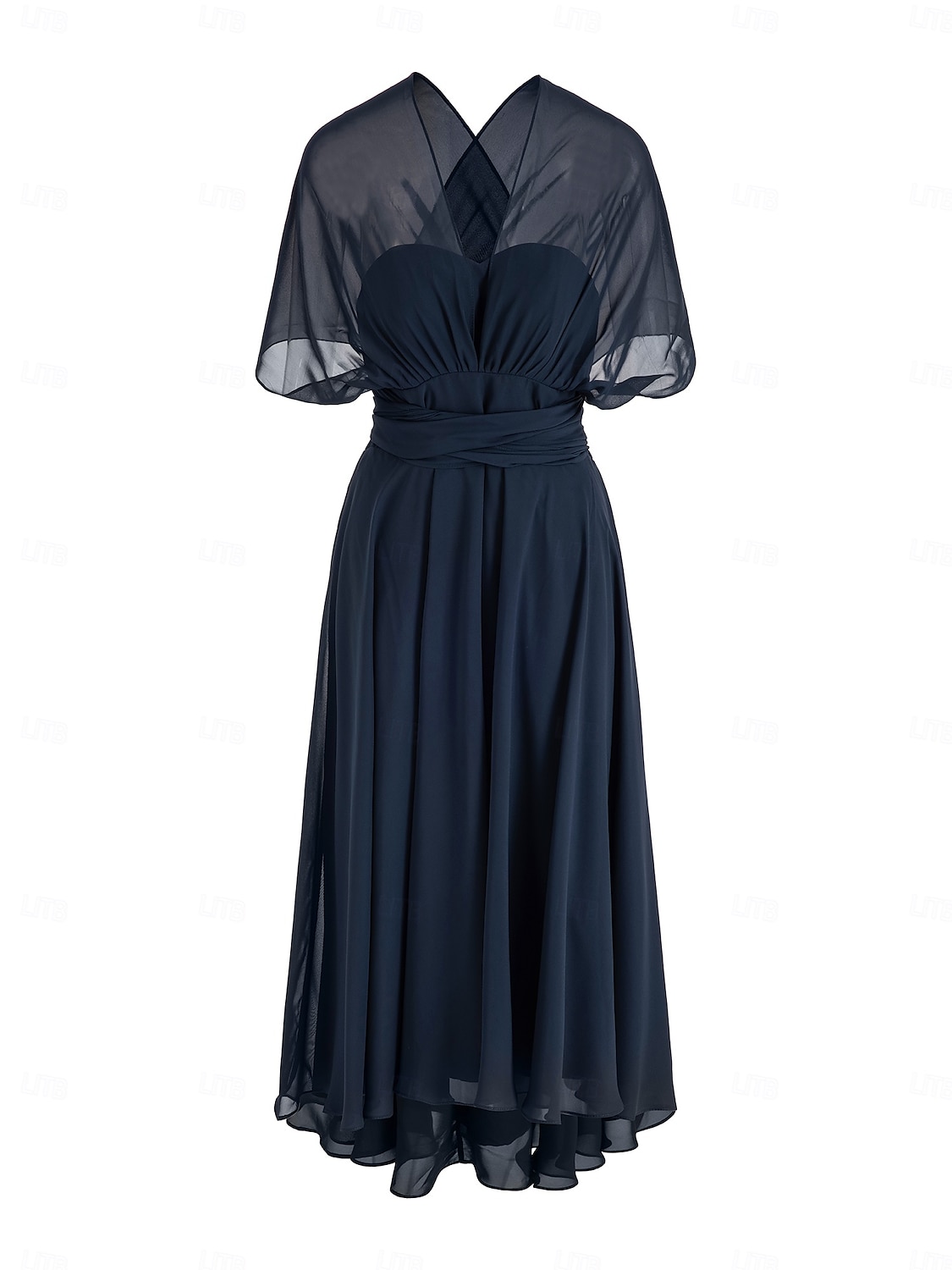 A-linjeformade Bröllops Gäst Klänningar Elegant Klänning Formal Bröllops Fest Te Längd utan Ärmar En Axlar Höst Bröllops Gäst Chiffon med Rynkning 2025 - $87.99 –P4