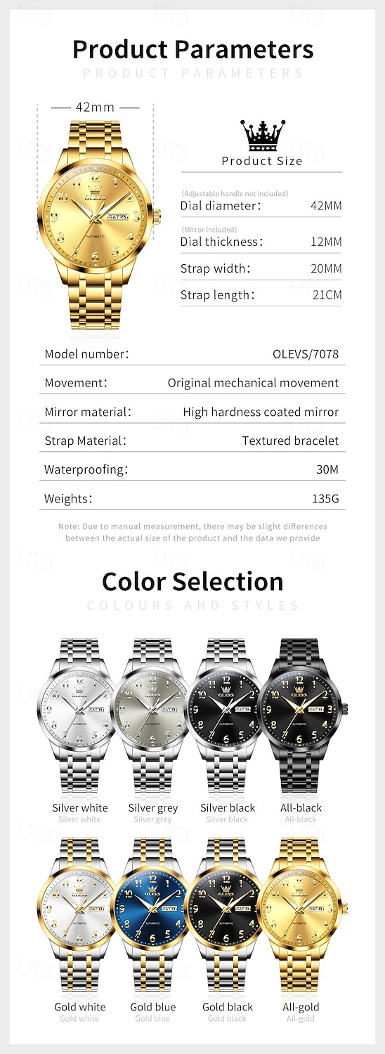 OLEVS Men Mechanical Watch Minimalist Fashion Business Wristwatch Automatic Self-winding Luminous Calendar Date Week Steel Watch 2026 - $98.99 –P5