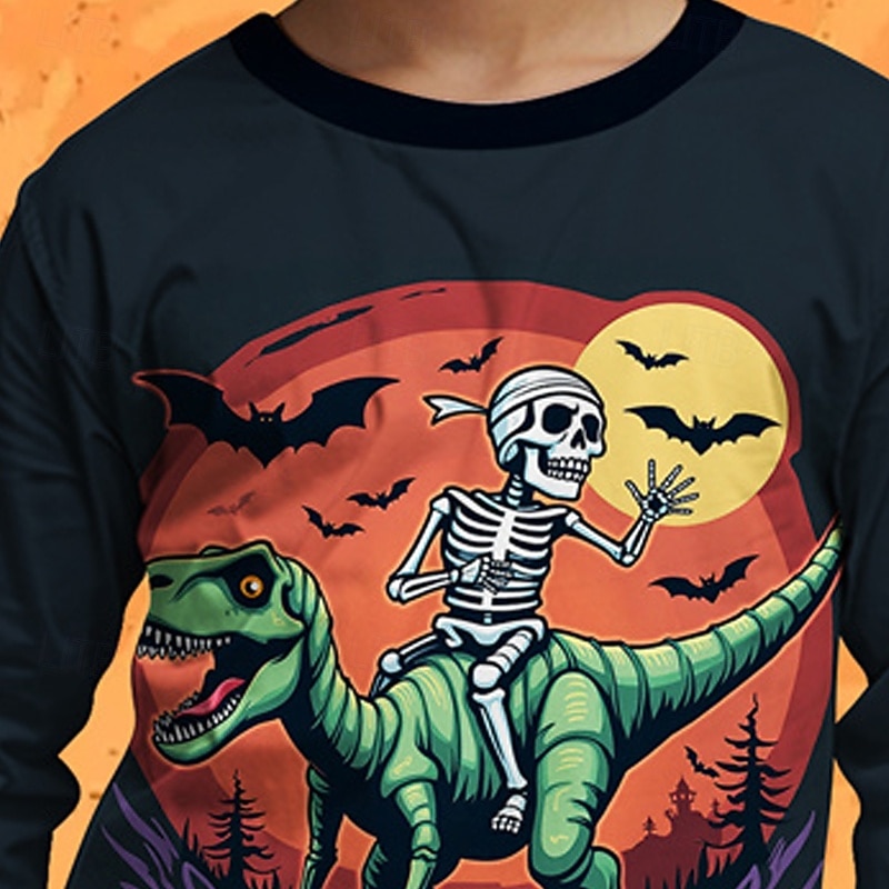 Halloween Pojkar 3D Tecknat Dödskalle Dinosaurie T-shirt Långärmad Vår Höst Mode Grundläggande Barn 4-12 år Rund hals Utomhus Ledigt Dagligen Normal 2025 - $13.99 –P2