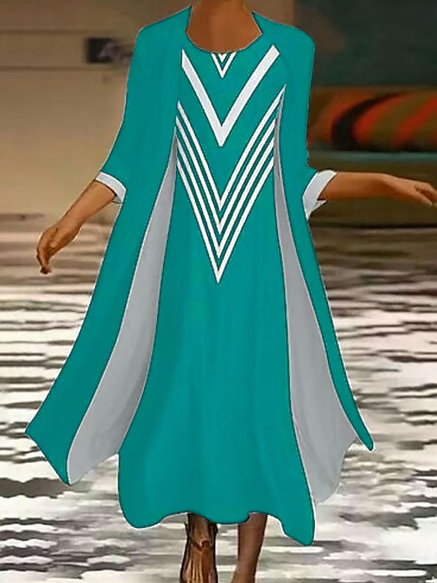 Dame Kjolesett Maxikjole Skiftkjole Sommerkjole Fritid Grafisk Geometrisk Multi Layer Trykt mønster Maxikjole 3/4 ermer Crew-hals Daglig Svart Blå Oransje Vår Høst Løstsittende 2025 - $36.99 –P6