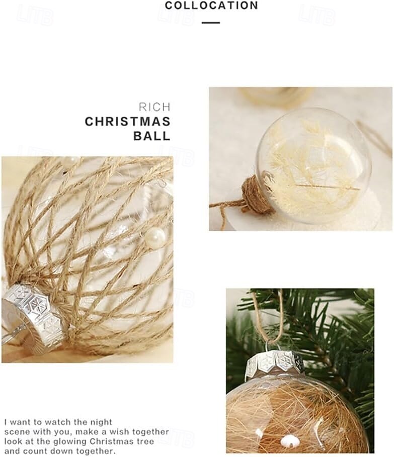 Juego de 6 adornos navideños transparentes con hilo para mascotas, bolas envueltas en flores secas, adornos navideños transparentes para bricolaje, para decoración de fiestas en el hogar. 2025 - $17.49 –P8