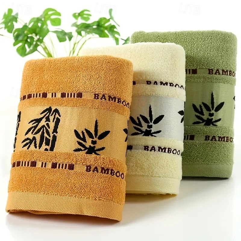 Serviette de bain 70 x 140 cm (27,5" x 55,1"), serviette en fibre légère et douce à séchage rapide avec motif en bambou, serviette de salle de bain moderne et très absorbante pour hôtel de 2025 ? $18.99 –P2