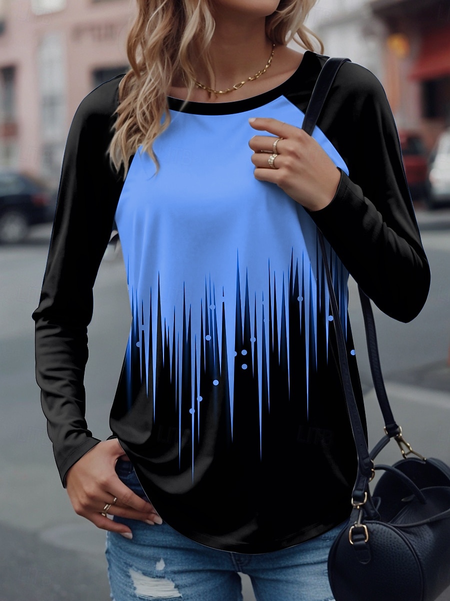 Femmes T-shirt Graphique Géométrique Élégant Occasionnel manche longue Col ras du cou Hauts Réguliers Quotidien Week-end Imprimé Blanche Jaune Rose Claire Bleu Violet Printemps Automne Hiver de 2025 ? $25.99 –P3