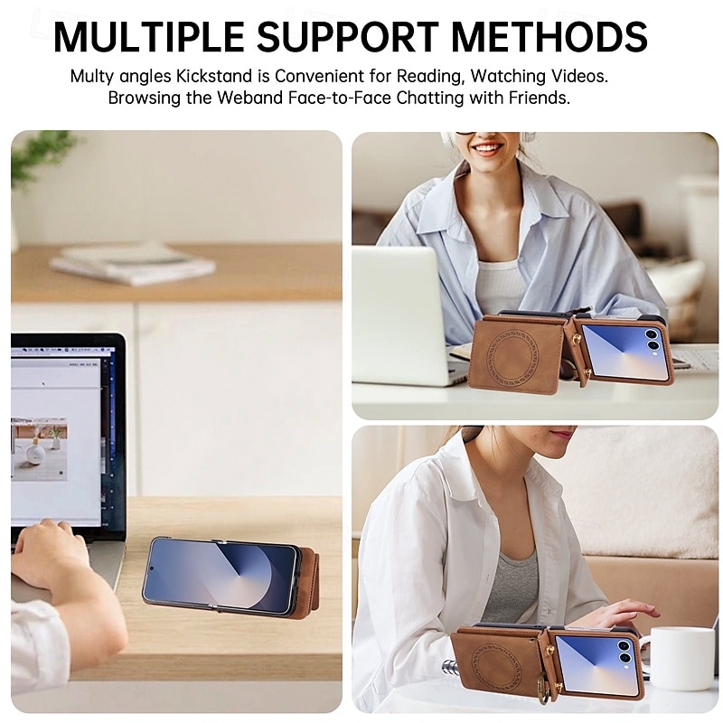 Phone Case For Samsung Galaxy Z Flip 7 Z Flip 6 Z Flip 5 Z Flip 4 Back Cover with Lanyard Support Wireless Charging Kickstand Retro TPU PU Leather 2025 - $14.99 –P1