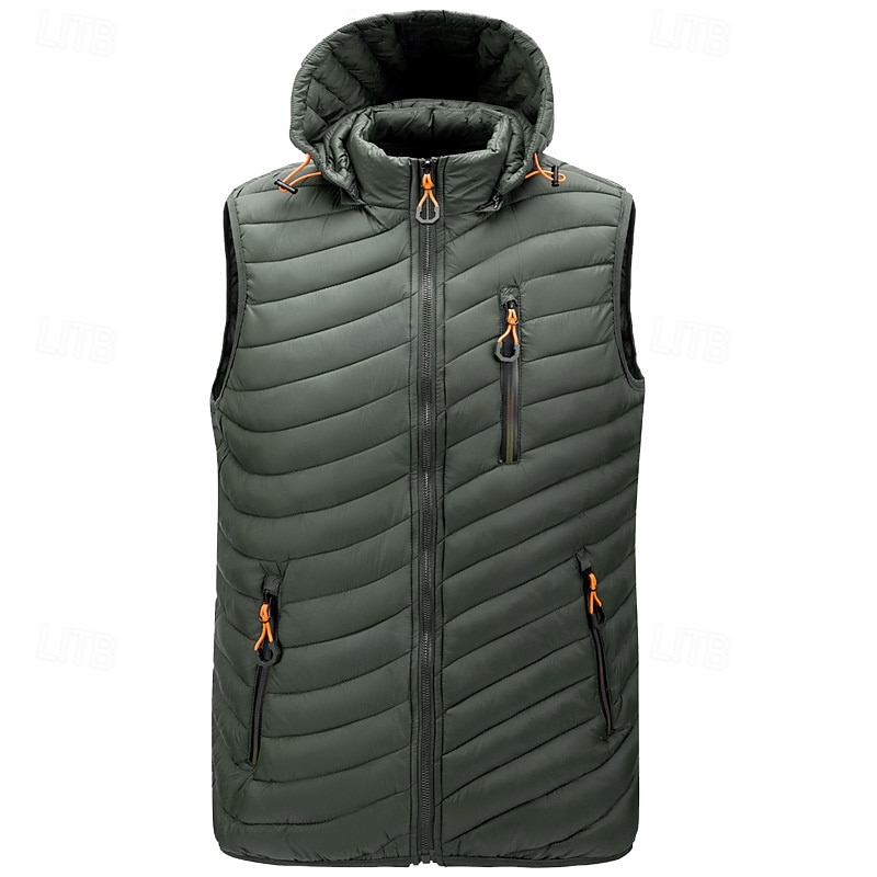 Pánské Puffer Vesta Kamizelka Vesta Dovolená Denní Rande Módní Na běžné nošení Zima Kapsy Polyester Zahřívací Pohodlné Pevná barva Zip Kapuce Běžný Černá Fialová Vodní modrá Armádní zelená Vesta 2025 - $44.99 –P13