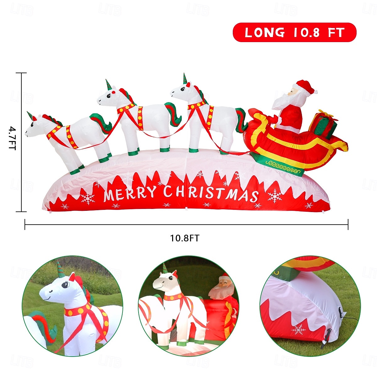 3.3M/10.8FT Christmas Inflatables Outdoor Decorations, Santa Claus with 3 Reindeer Sleigh, Built-in LED Lights Christmas Snowmobile Inflatable for Indoor Outdoor Home Holiday Party Lawn Garden Décor 2025 - $119.99 –P5