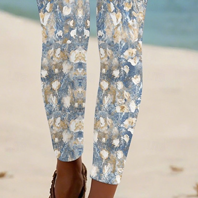 Women's Pants Trousers Leggings Cozy Leggings Streetwear Casual Full Length High Waist Floral Elastic Waist Print Breathability Comfortable Stretchy Vacation Street Daily Wear Blue Summer Spring Fall 2026 - $19.99 –P3