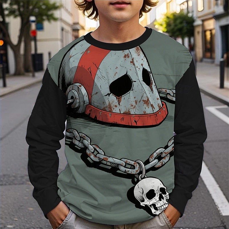 Halloween Pojkar 3D Dödskalle T-shirt Långärmad Vår Höst Mode Grundläggande Barn 4-12 år Rund hals Utomhus Ledigt Dagligen Normal 2025 - $13.99 –P2