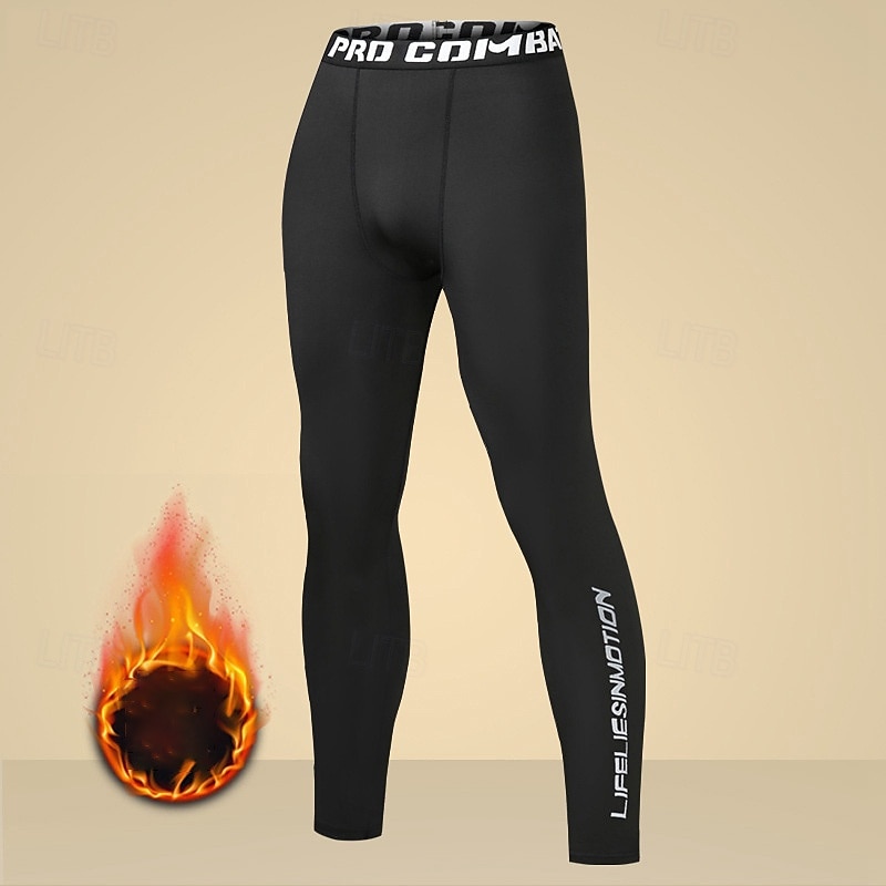 Herr Kompressionsbyxor Baslager Fleecefodrade Leggings Hög midja Underdelar Gym Fritids- Träningspass Höst vinter Varm Basket Löpning Yoga Normal Sportkläder Sportkläder Solid färg Ren svart Svart 2026 - $13.99 –P3