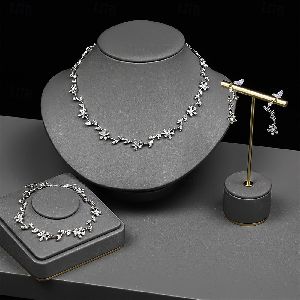 Juego de Joyas 3 Diamantes Sintéticos Cromo 1 Brazalete Pendientes Collare Mujer Elegante Vintage Moda Estilo retro Clásico Conjunto de joyas Para Boda Fiesta Invitado a la boda 2025 - $14.99 –P4