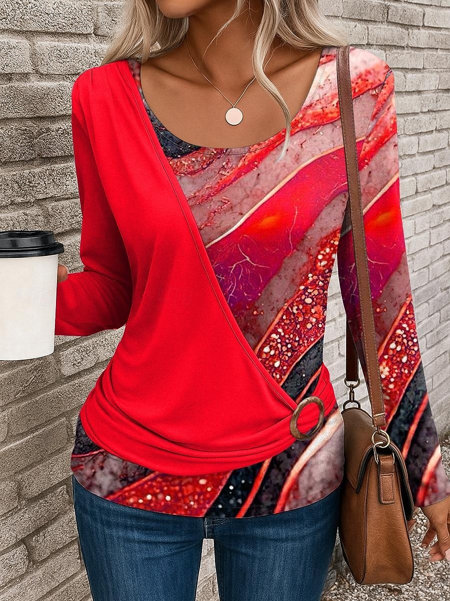 Femmes T-shirt Patchwork Imprimé Graphique Géométrique Élégant Occasionnel manche longue Col ras du cou Hauts Réguliers Quotidien Bleu Jaune Rouge Violet Vert Été Automne Hiver de 2026 ? $26.99 –P6