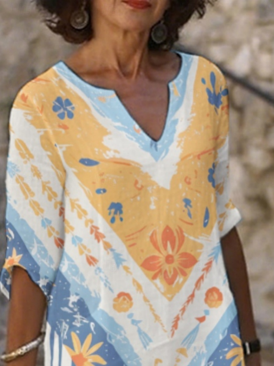 Femmes Robe Midi Robe Décontractée Robe Imprimée Mode Moderne Quotidien Plage Week-end Coupe régulière Graphique Manche 3/4 Col ras du cou Jaune Orange Été Printemps Automne de 2025 ? $21.99 –P1