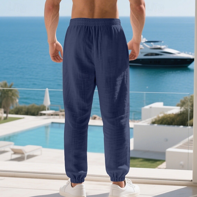 Férfi Vászon nadrág Nadrág Nyári nadrág Strand nadrág Zsinór Zseb Rugalmas derék Sima Mokaszinok Légáteresztő Vakáció Napi Szabadság Hawaii Boho Fekete Fehér 2025 - $18.99 –P9