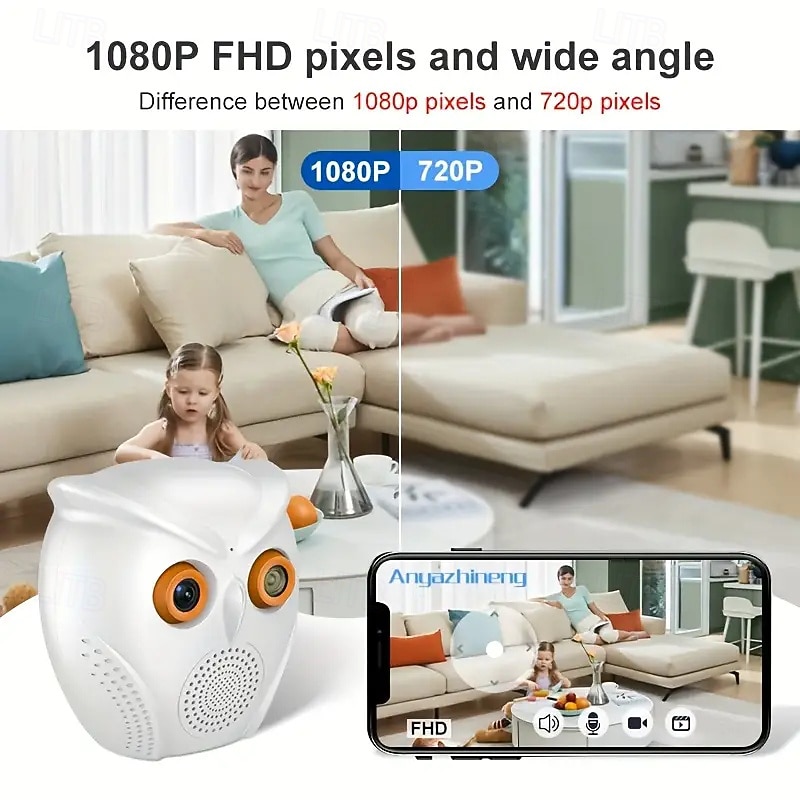 1080p Hd Owl-shaped Indoor Security Camera 120 Wide Angle Two-way Communication Motion And Sound Alerts Night Vision Function Wifi Home Surveillance Camera Owl-themed Design 2025 - $54.99 –P3