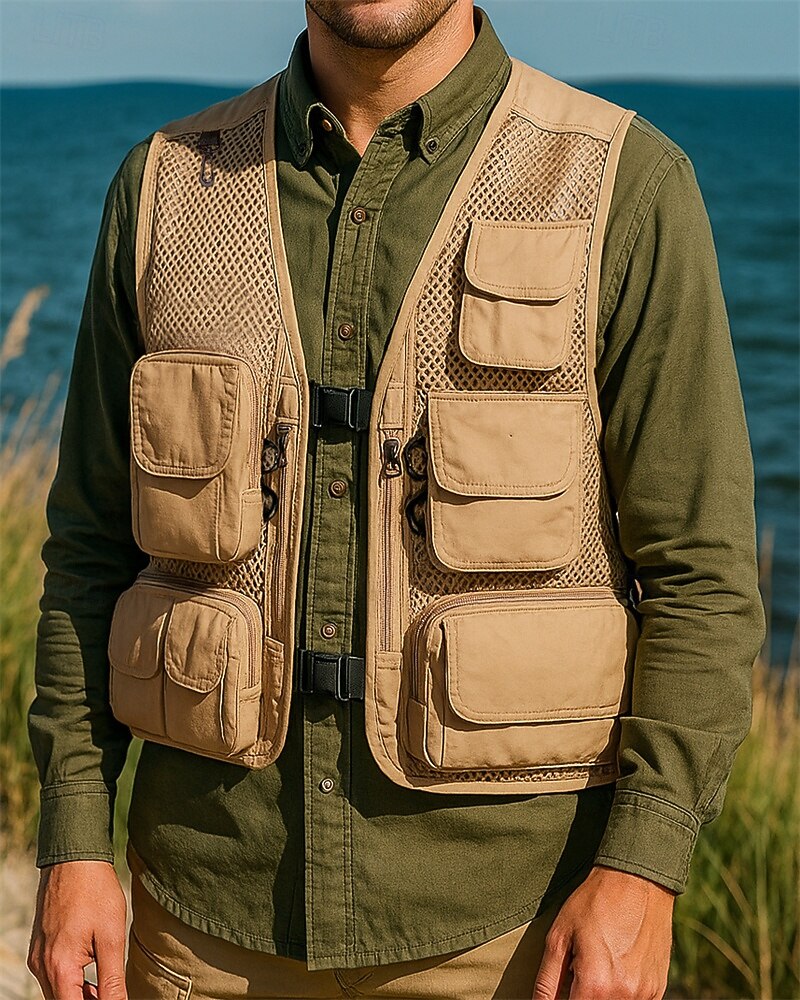 Herren Anglerweste Wanderweste Ärmellos Weste Außen Leicht Atmungsaktiv Reißverschluss Mehrere Taschen Polyester Schwarz Armeegrün Rot Jagd Angeln Klettern 2025 - $25.99 –P1