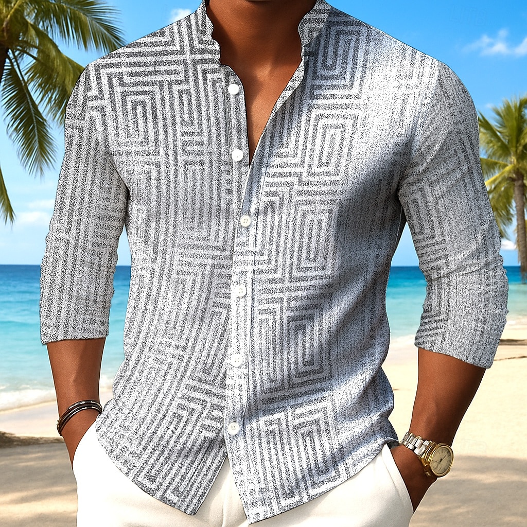 Herren Ethnisch Griechischer Schlüssel Bundmuster Hemd Knopfhemd Stehkragenhemd Langarm Vintage-Retro Täglich Outdoor Urlaub Frühling Herbst Mandarinkragen Stehkragen 3D-Druck Leinenähnliches Hemd 2026 - $27.99 –P2