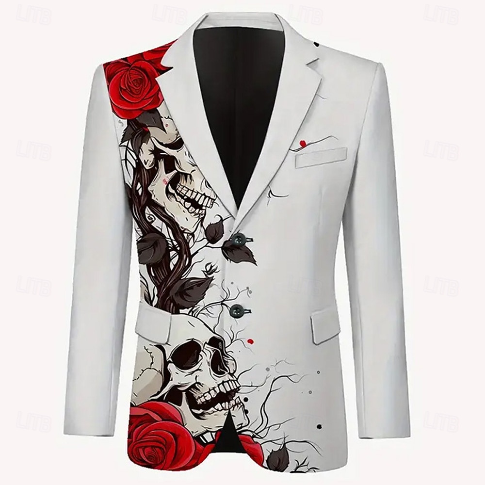 Herren Mantel Blazer Outdoor Straßenfest Casual Täglich Alle Jahreszeiten 100% Polyester Coole Schädel Rose 3D Druck Knöpfe Thermisch Warm Bequem Einfacher Blazer Rot 2026 - $85.99 –P3