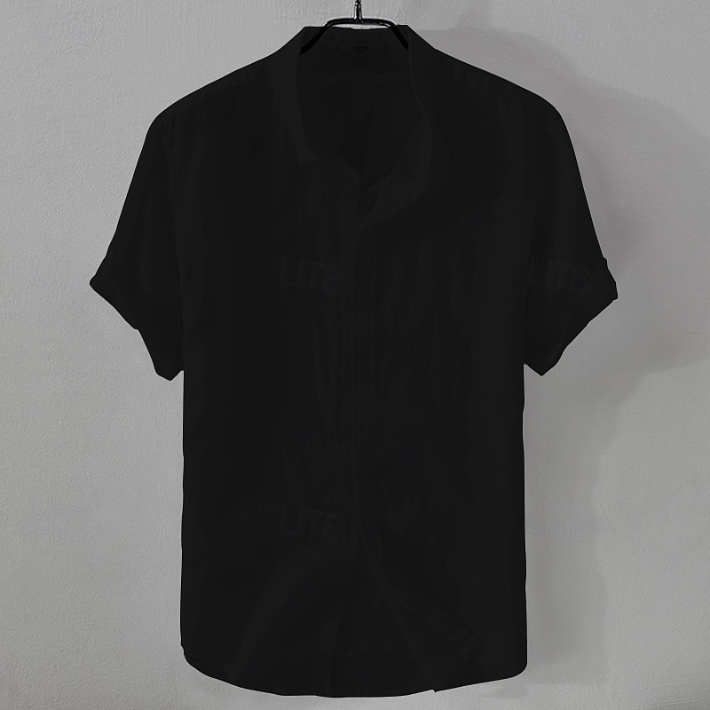 Men's Shirt Linen Shirt Casual Shirt Cotton Shirt Plain Vacation Street Black White Pink Blue Short Sleeve Turndown Summer Clothing Apparel Button-Down 2025 - $17.99 –P11