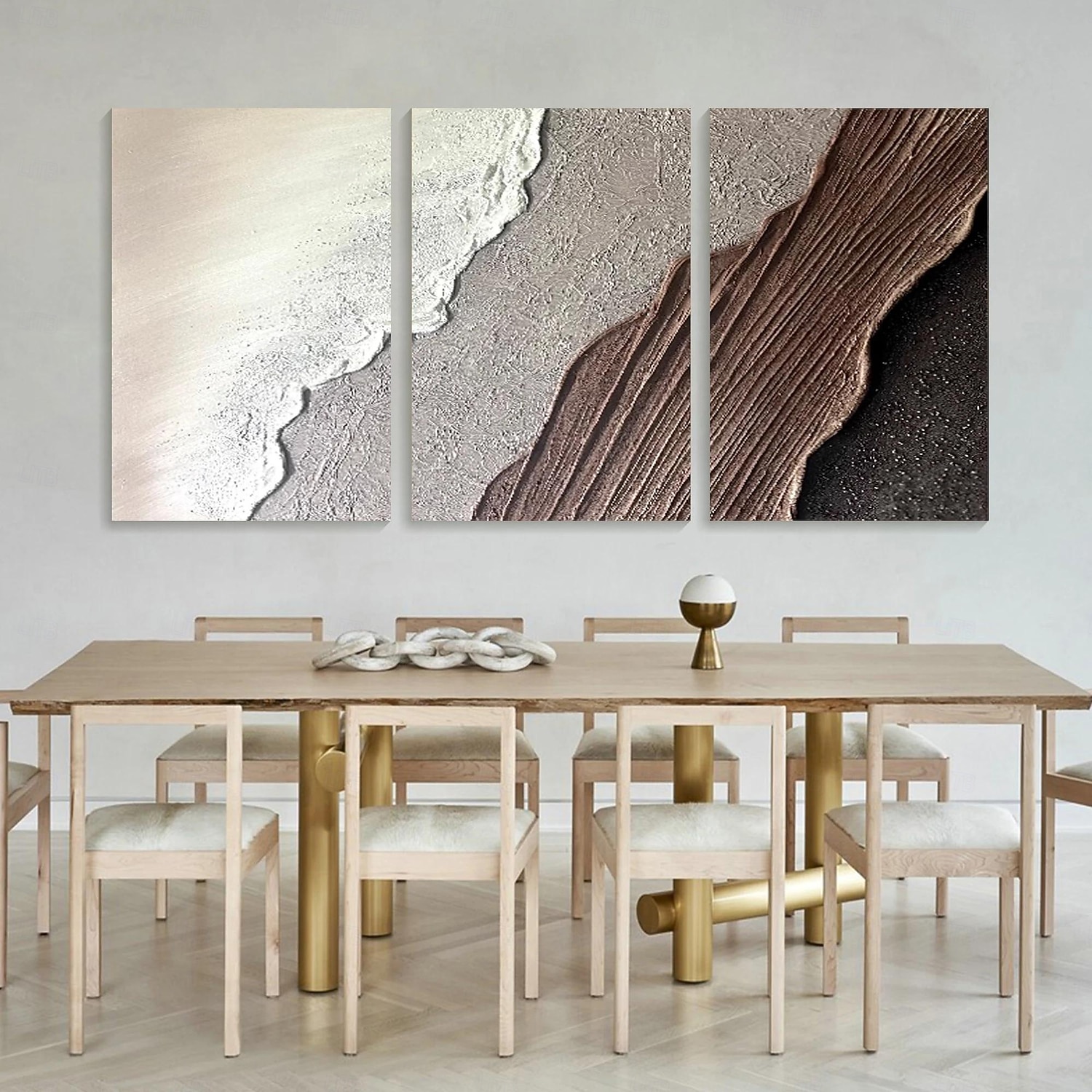 2025年 3Dフレームのテクスチャ付きウォールアート、海の波の絵画、キャンバスに描かれた三連画、ホームデコレーション、ブラウンのミニマリスト絵画、アースカラーの侘び寂びリビングルームアート  コレクション – $82.99 –P6