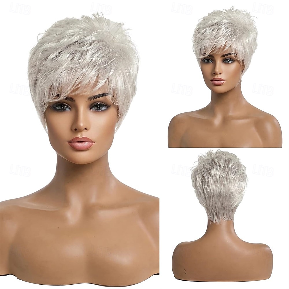 Short Silver Grey Hair Wigs for Women Blend Pixie Cut Wig With BangNatural Daily Use Hair 2026 - $23.99 –P2