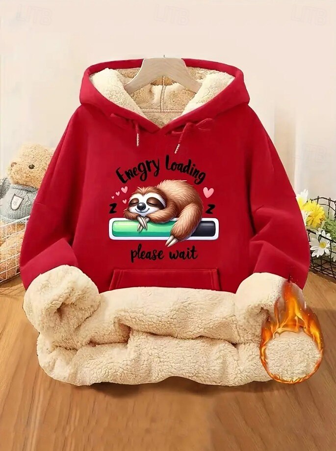 نسائي كنزة صوفية حيوان كاجوال كم طويل مع قبعة قمصان عادية شارع مناسب للبس اليومي طباعة أسود وردي بلاشيهغ أحمر أخضر الخريف الشتاء 2025 - $29.99 –P6