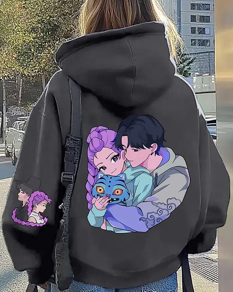 Felpa con cappuccio grafica Kpop-rumi per ragazze - top traspirante con stampa di simpatici personaggi della cultura pop coreana e stelle del K-pop &fan art design casual comfort per la scuola del 2025 a $18.99 –P4