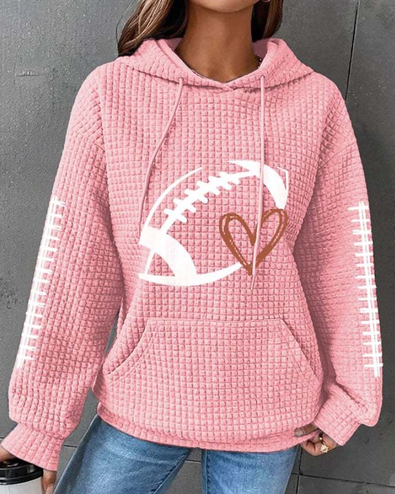 damegenser med tekstur, pullover med hette, vaffelgenser, geometrisk, gatemote, avslappet, langermet, hettegenser, vanlig topper, gate, ferie, ute, lomme, svart hvit, rosa rød grå, høst 2025 - $27.99 –P3