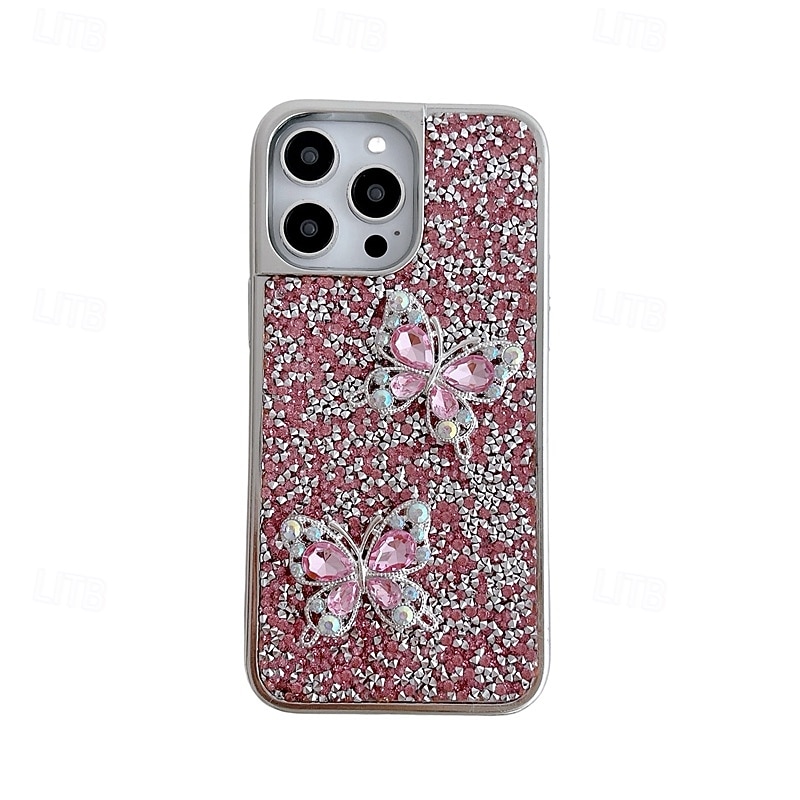 טלפון מגן עבור iPhone 16 15 14 Pro Max Plus 16e 13 Pro Max כיסוי אחורי בלינג גליטר מבריק עמיד בזעזועים פרפר צפוי 2025 - $12.99 –P1