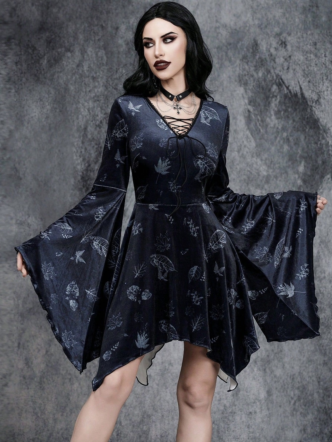 Gothic Mini Dress Bell Sleeve Witch Velvet Asymmetrical Hem Fancy Dress  Women's Fantasy Halloween Carnival Performance Party Adults Dress 2026 -  GBP 29