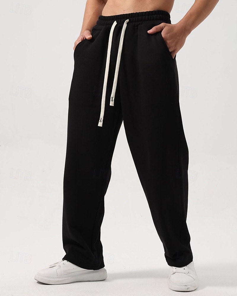 Men's Sweatpants Trousers Straight Leg Sweatpants Drawstring Pocket Elastic Waist Plain Comfort Sports Outdoor Daily Fashion Casual Black White Micro-elastic 2026 - $21.99 –P19